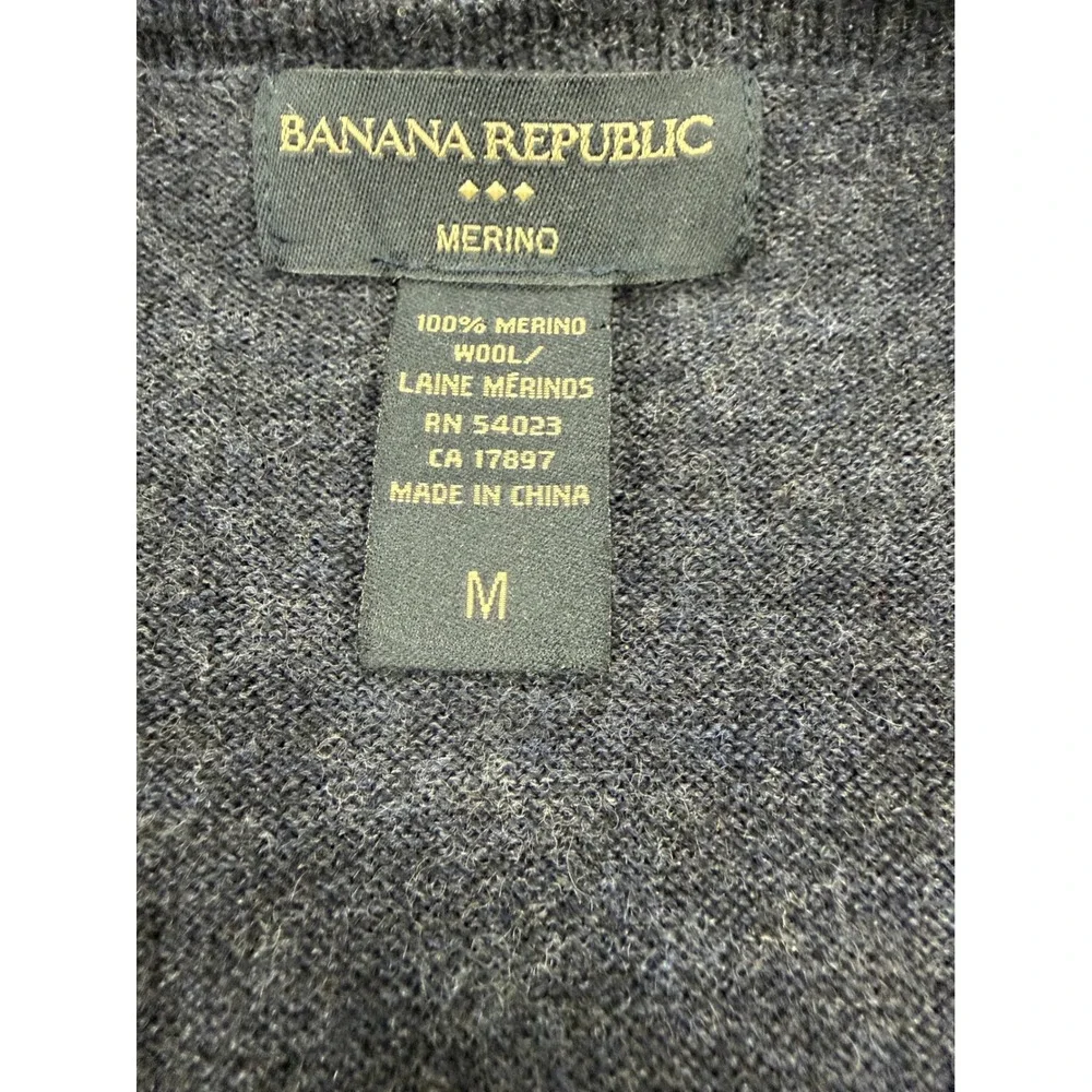 Banana‎ Republic Mens Merino Wool Argyle V-Neck Sweater Gray Blue Size M